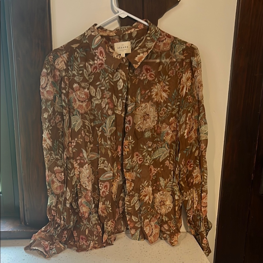 Sezane Floral Blouse - Brown and Green